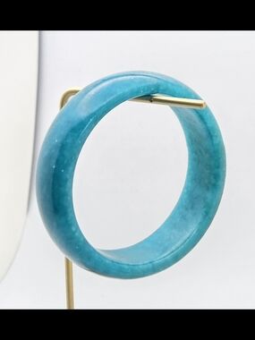 Vintage Solid Amazonite Blue Carved Stone Bangle Bracelet